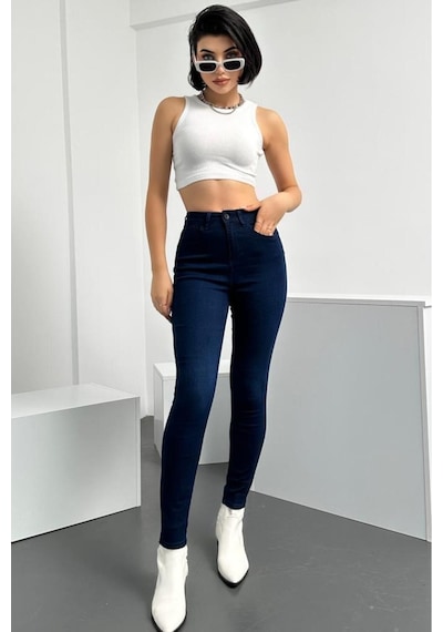 HLT Jeans Kadın Blue Black Süper Skinny Fit Esnek Likralı Yüksek Bel Denim Jean Kot Pantolon HLTJENNİE-BLUE BLACK-K Çok Renkli