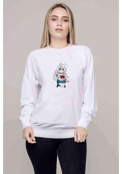 Yuragi Sou No Yuuna San Baskılı Beyaz Kadın Sweatshirt