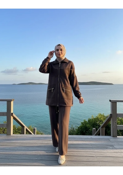Nuss 1089 Çep Detayli Pantolonlu Takım - Kahve