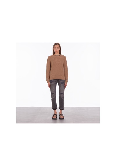The Kooples Kadın Comfort Fıt Bisiklet Yaka Kahverengi Yün Karışımlı Kazak