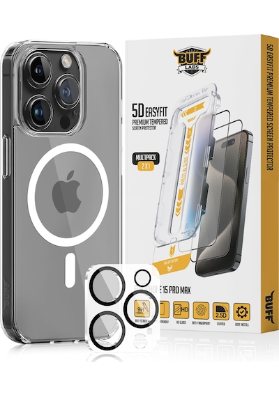 Buff Apple Uyumlu iPhone 15 Pro Max - MagSafe Kılıf + Ekran Koruyucu + Lens Koruyucu Glass