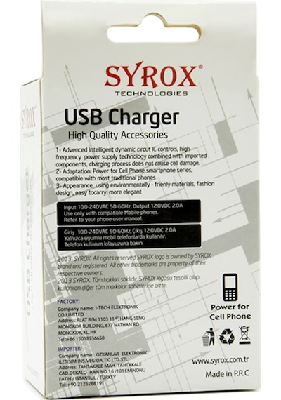 Syrox J34 Usb Şarj Adaptörü (Başlık) 12W