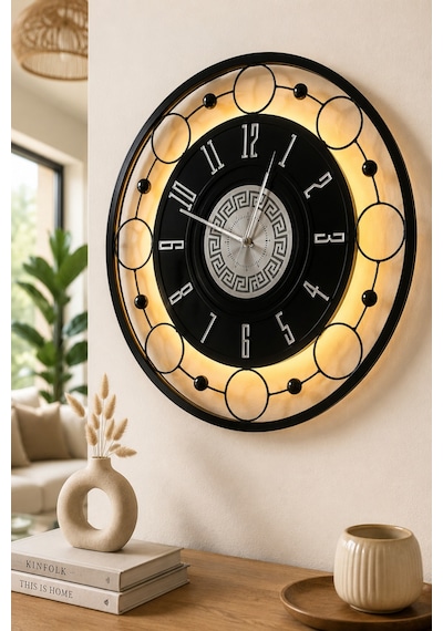 Siyah - Nova Galaxy Full Metal - Pilli Led - Metal Ledli Duvar Saati