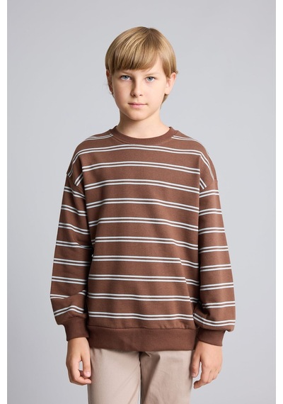 Defacto Oversize Bisiklet Yaka Çizgili Sweatshirt Erkek Çocuk H9694a826wnbn333 Kahve-bn333