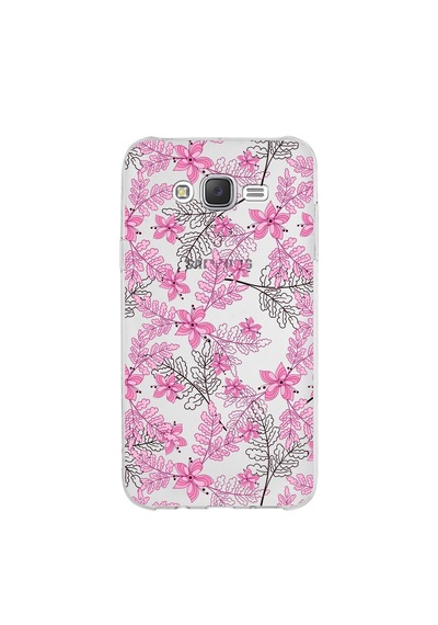 Samsung Galaxy Uyumlu J7 Core Kapak Floral Pembe Tasarımlı Şeffaf Silikon Kılıf