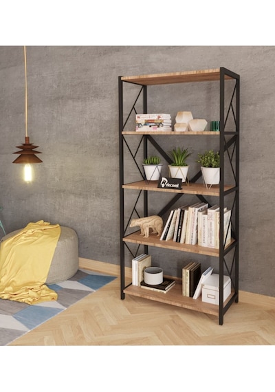 Morpanya Sera Metal Kitaplık 5 Raflı Çok Amaçlı Dosya Kitap Rafı Ofis Salon Raf 150 Cm Ceviz
