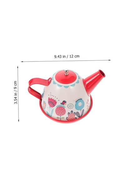 Çiçek Desenli 15 Parça Metal Çay Seti 4 Kişilik Eğitici Ve Eğlenceli Evcilik Oyuncak Seti 1