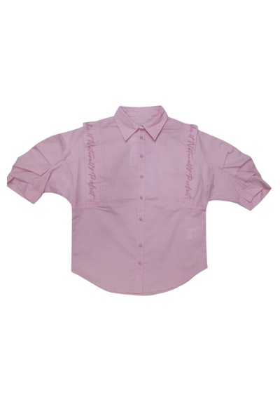 Kız Çocuk Perfect Yazılı Balon Kol Model Pembe Kısa Kol Gömlek