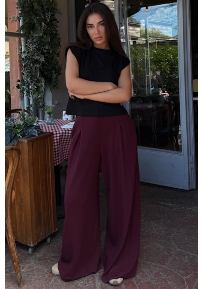 Madmext Bordo Rahat Kesim Pileli Pantolon Mg2709