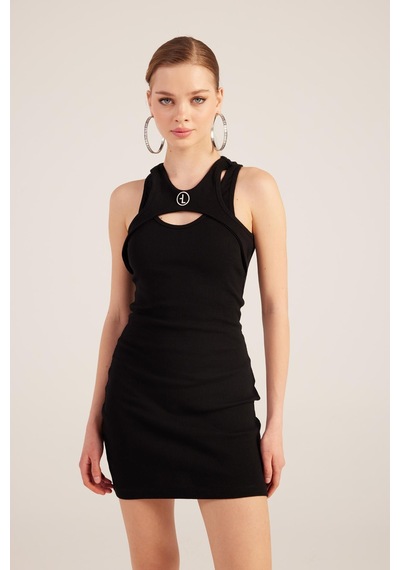 Holly Lolly Halter Yakalı Fitilli Mini Carlin Elbise Siyah