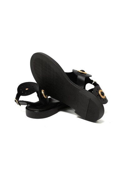 19 Black Sandalet Kadın 21075 Myconian 2025 Greek Sandal Siyah