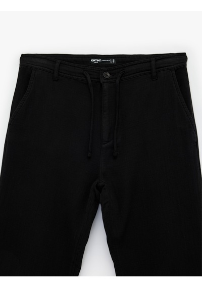 Koton Pamuklu Cepli Straight Fit Beli Bağcıklı Düğmeli Pantolon Siyah 6sam40018hw Siyah