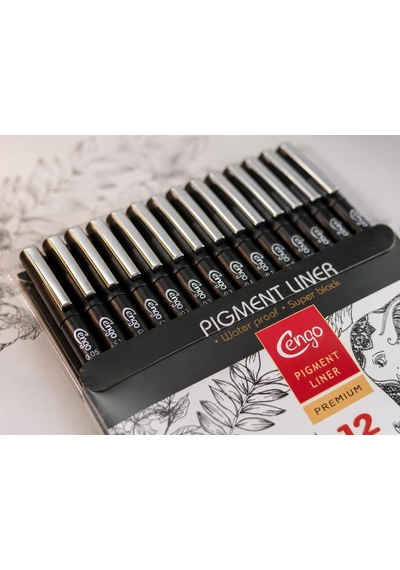 12'li Pigment Liner Teknik Çizim Kalemi Seti Eskiz, Mimari Çizim Ve İllüstrasyon Seti, Suya Dayanıklı Siyah M Genel