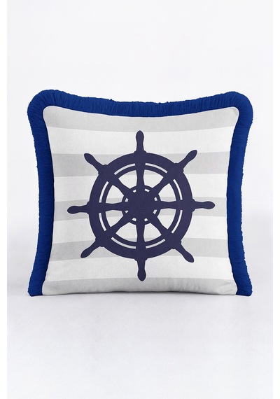 Nautical Marin Saçaklı Yastık Kılıfı - Denizci Stil Lacivert Beyaz Marin Püsküllü Kırlent Kılıfı Çok Renkli