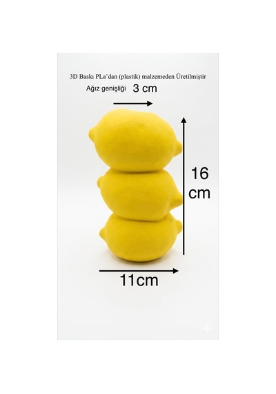 Modern Limon Tasarımlı Dekoratif Vazo - Limon Figürlü Estetik Yapay Çiçek Vazosu 16 Cm Sarı