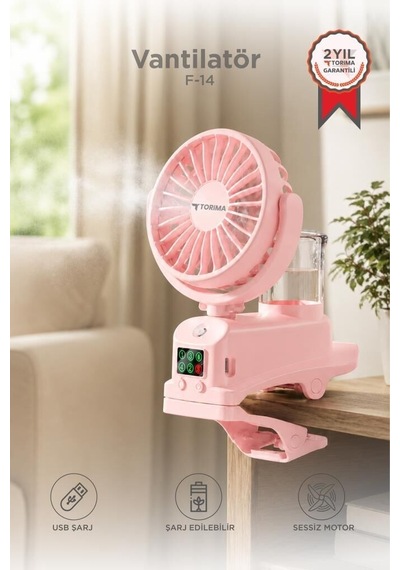 Delux Serisi Vantilatör F14 Pembe Günlük Eşya Enerji Veren Seyahat Boyu