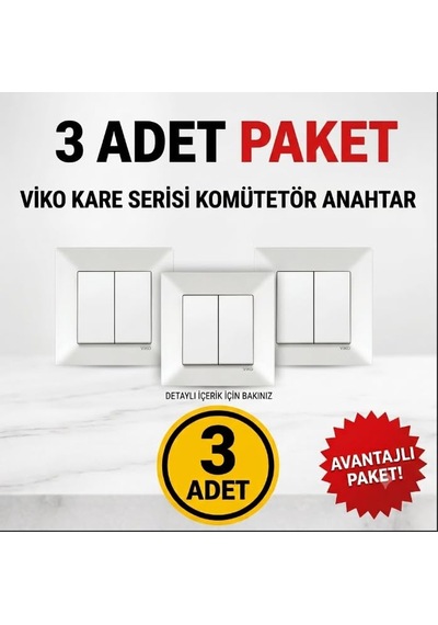 Viko Karre Serisi İkili Elektrik Anahtarı Komütatör Beyaz - 3'lü Set - Çerçeveli