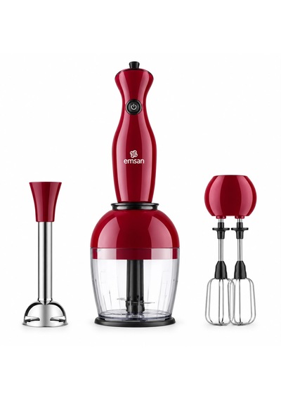 Emsan Pro 3'lü Blender Seti Kırmızı - 1000 W Güçlü Motor & 700 Ml Hazne