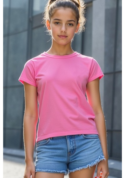 Cloise Şeker Pembe Çocuk T-shirt Kız Erkek Unisex %100 Pamuk Şeker Pembe