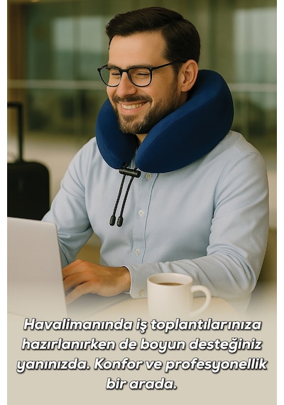 Viscofoam Comfy Ortopedik Seyahat Yastığı Visco Boyun Destekli Seyahat Yastığı - Mavi | Ergo Travel