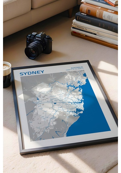 Sidney Avustralya Sydney - Australia Haritası Çerçeveli Tablo Salon Ofis Duvar Dekorasyonu Tablo