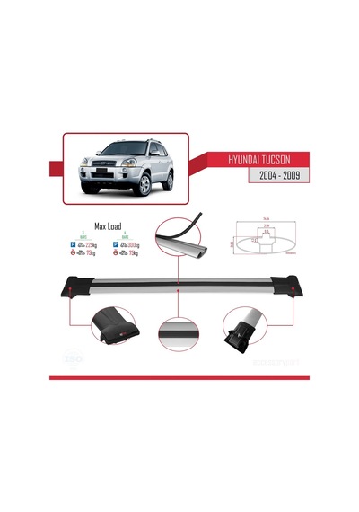 Hyundai Tucson Jm 2004-2009 Arası İle Uyumlu Fly Model Ara Atkı Tavan Barı Gri 3 Adet Bar