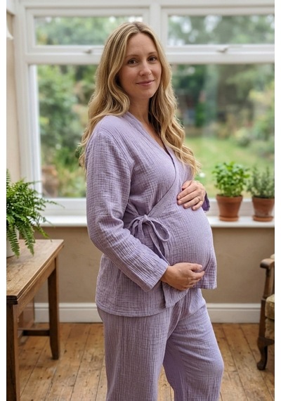 Combattente Exclusive Products Combattente Pamuk Müslin Hamile Lohusa Karın Üstü Pijama Takımı Mor - Lavanta
