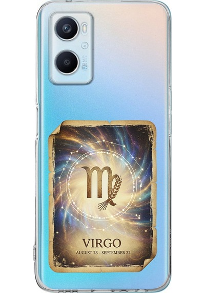 Oppo A96 İle Uyumlu Burç Kartları Başak Tasarımlı Şeffaf Silikon Kılıf Şeffaf