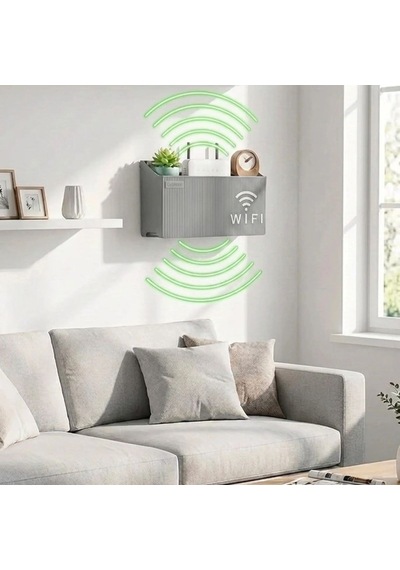 Duvar Tipi Wi-fi Modem Saklama Kutusu Gri Kablo Düzenleyici Router Raf Organizer 5399