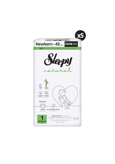 Sleepy Natural Büyük Fırsat Paketi Bebek Bezi 1 Numara Yenidoğan 210  Adet 5'li