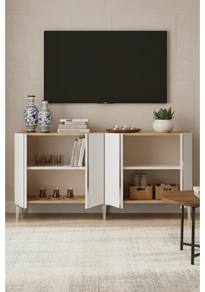 Ka1598dbs Anka150 Konsol, Kahve Köşesi, Tv Sehpası Ve Dolap Safirmeşe - Beyaz - Sılver 150cm Ka1598dbs Anka150 Konsol, Kahve Köşesi, Tv Sehpası Ve Dolap Safirmeşe - Beyaz - Sılver 150cm