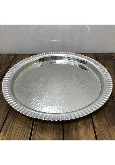 Dövme Bakır Çirtikli Fırın Tepsisi 35 cm Gümüş