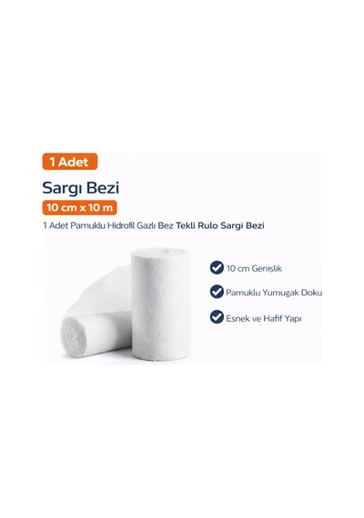Sargı Bezi 10 Cm X 10 M 1 Adet Pamuklu Hidrofil Gazlı Bez Tekli Rulo Sargı Bezi