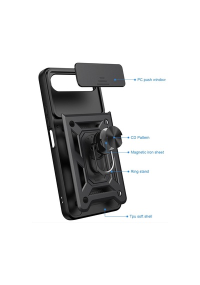 Caseonn Tecno Spark 40 5g Kılıf Sürgülü Kamera Korumalı Yüzüklü Mıknatıslı Tank Kapak Lacivert