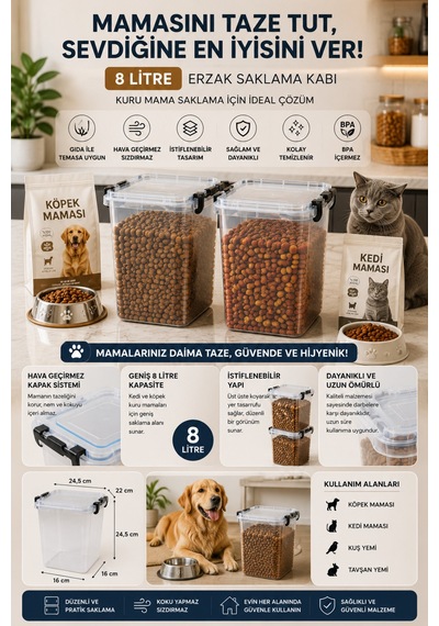 Freshbox 8 Litre Premıum Kilitli Erzak Saklama Kabı Diğer