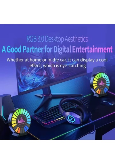 Rgb Sese Müziğe Duyarlı Araç İçi Kokulu Ritim Animasyonlu 22 Ledli Usb Şarjlı Led Yuvarlak Ekolayzer Çok Renkli
