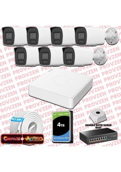 Provzen Hikvision 7 Kameralı 6mp Ip Colorvu 3.0 Güvenlik Sistemi Aı İnsan Araç Algılama Çift Yönlü Ses Ve Işıklı Alarm