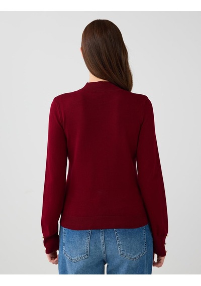 Jimmy Key Bordo Balıkçı Yaka Uzun Kollu Düğme Detaylı Triko Kazak 5ww134588562