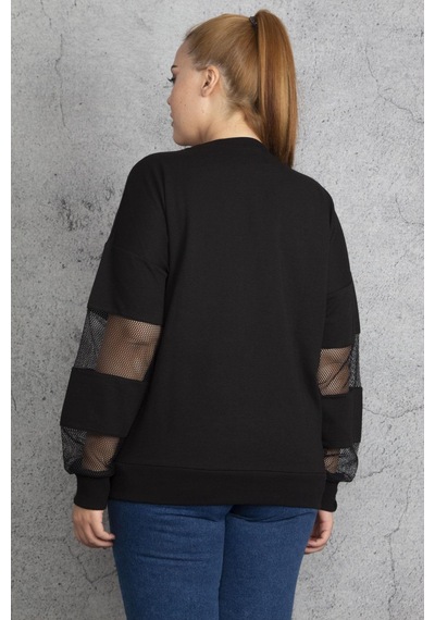 Şans Kadın Haki Filedetaylı Sweatshirt 65n18844-siyah Siyah