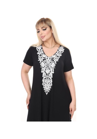 Kısmetsepeti Kadın Büyük Beden Siyah Viskon Örgü Yaka Şık Elbise Siyah