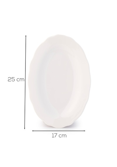 Porsima 4461 Gonca Porselen Kayık Tabak Seti - Oval Kahvaltılık Sunumluk Seti 25cm Beyaz