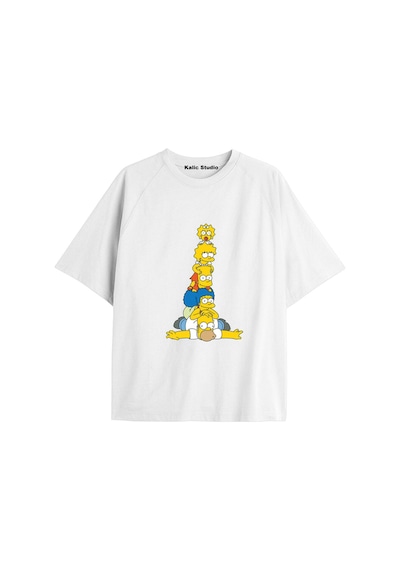 Kalic Studio Y2k Vintage Simpson Baskılı Beyaz T-shirt Kod 257 Beyaz-257