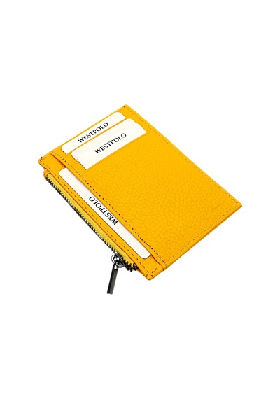 Westpolo Ivo Fermuarlı Bozuk Para Bölmeli Unisex Hakiki Flötr Deri Kartlık - Sarı 4125808