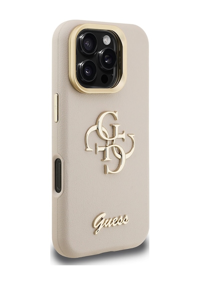 Apple Uyumlu iPhone 16 Pro Max Kılıf Guess Lisanslı Grained Yazı Logolu Kamera Standlı Kapak Bej