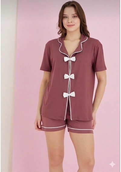 Miressa Fiyonklu Pijama Takımı Gül Kurusu
