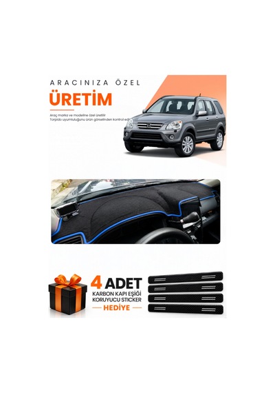 Honda Cr-v 2000-2006 Uyumlu Torpido Koruma Örtüsü Oto Kılıfı - Siyah Mavi