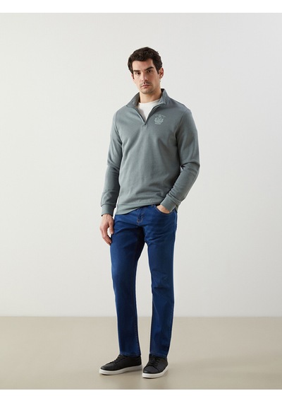 Lcwaıkıkı Classic Yeşil Dik Yaka Uzun Kollu Baskılı Erkek Sweatshirt