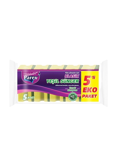 Parex Klasik Yeşil Sünger Oluklu 5'li
