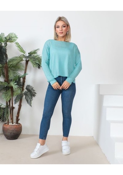 Uzun Kollu Ajurlu Bluz 23aj0021-turkuaz