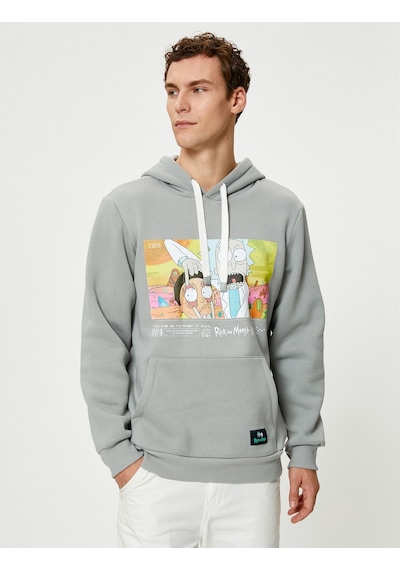 Koton Rick And Morty Hoodie Kanguru Cepli Lisanslı Baskılı Gri 4wam70331mk Gri